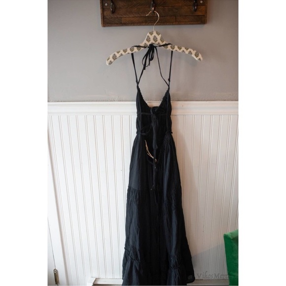 New Free People Taking Sides Maxi Dress Summer Sun Beach Halter in Black XL - Picture 4 of 10